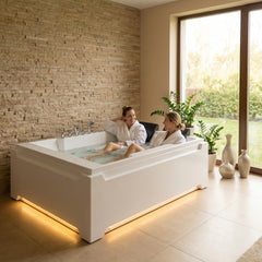 X-031 Whirlpool Tub,73" x 48" Jetted Bathtub for 2 Person, Hydro Massage & Chromatherapy,UL Certified,UPC Certified,3 Sided Apron,Acrylic ,110 Gallons,Left Drain