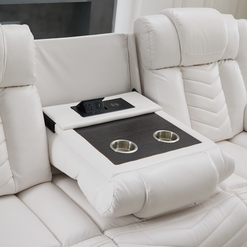 MS Power M073 321 3 Pieces Power Reclining Sofa Sets,Technical leather Power reclining Loveseat Power recliner w/ wireless charger / LED strip for Living Room,White