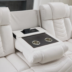 MS Power M073 321 3 Pieces Power Reclining Sofa Sets,Technical leather Power reclining Loveseat Power recliner w/ wireless charger / LED strip for Living Room,White