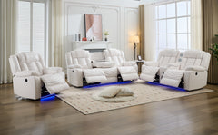 MS Power M073 321 3 Pieces Power Reclining Sofa Sets,Technical leather Power reclining Loveseat Power recliner w/ wireless charger / LED strip for Living Room,White