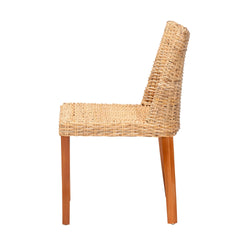 Bohemian Light Honey Kubu Rattan and Mahogany Wood Dining Chair