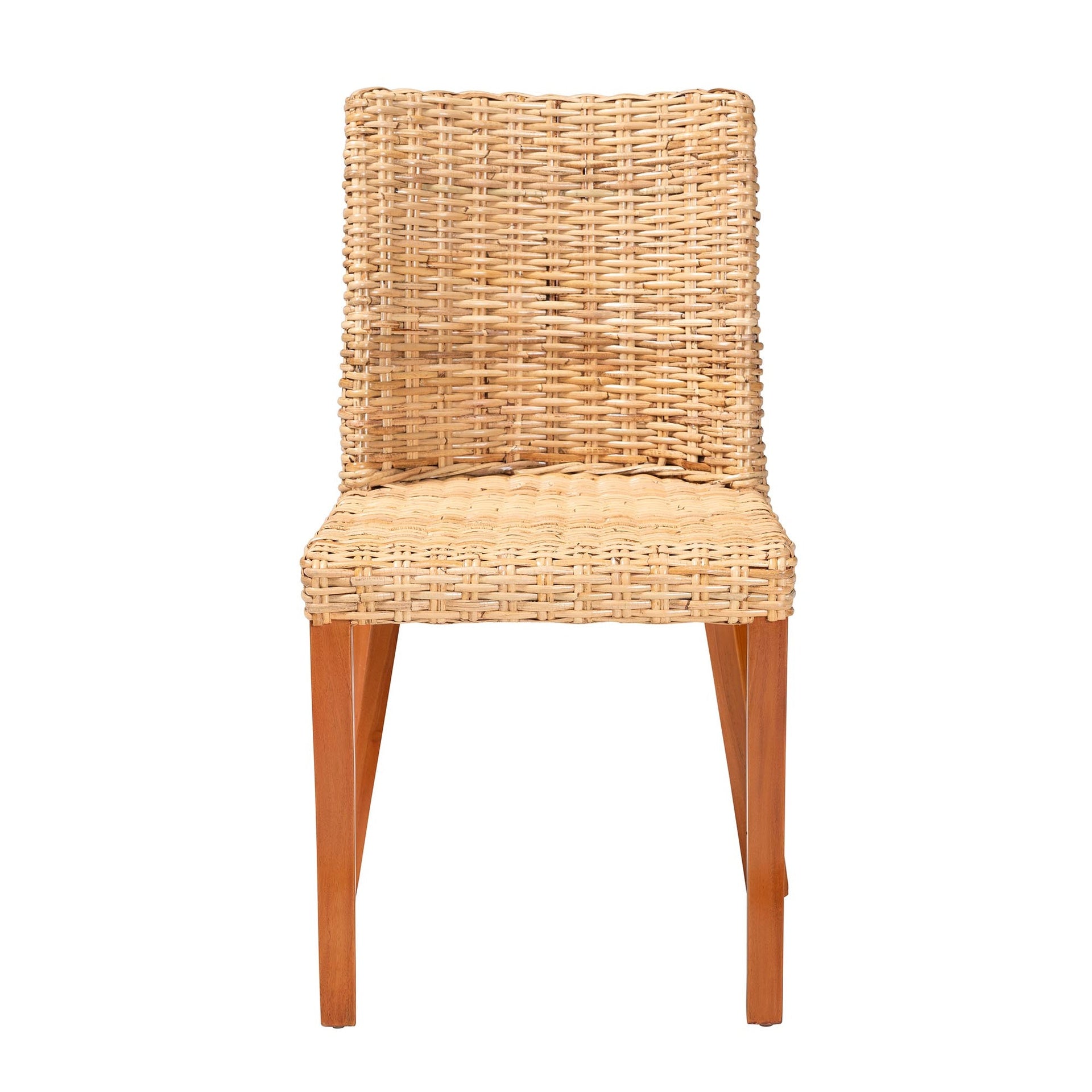 Bohemian Light Honey Kubu Rattan and Mahogany Wood Dining Chair