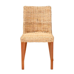 Bohemian Light Honey Kubu Rattan and Mahogany Wood Dining Chair