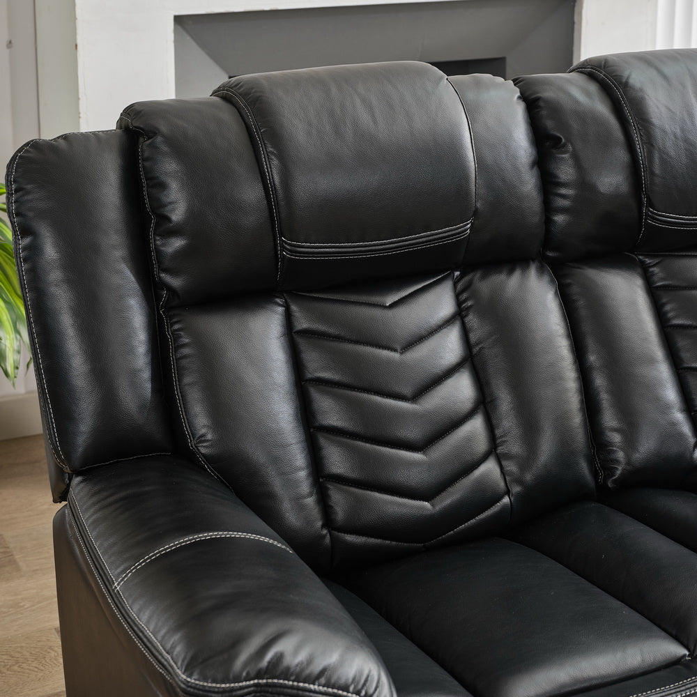 MS Power M073 321 3 Pieces Power Reclining Sofa Sets,Technical leather Power reclining Loveseat Power recliner w/ wireless charger / LED strip for Living Room,Black