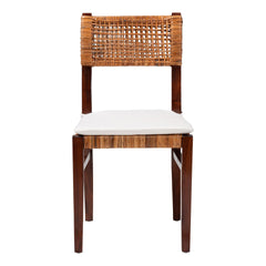 Bohemian Light Honey Rattan and Dark Brown Wood Dining Chair