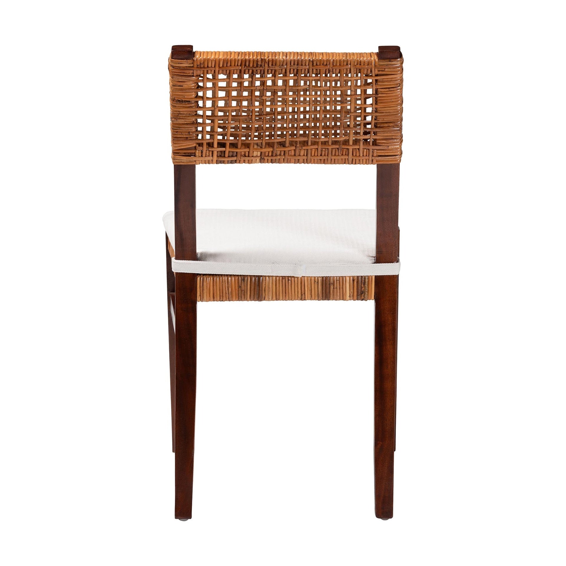Bohemian Light Honey Rattan and Dark Brown Wood Dining Chair