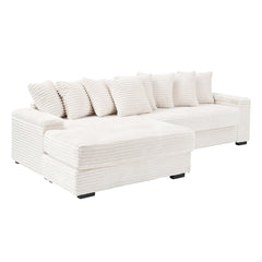 111.4 "Beige flannelette sofa, elegant shelter choice - living room, bedroom, office ideal companion, with eight exquisite throw pillows, more warm and cozy. Matching foot design.