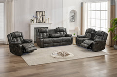 MS Power M073 321 3 Pieces Power Reclining Sofa Sets,Technical leather Power reclining Loveseat Power recliner w/ wireless charger / LED strip for Living Room,Grey