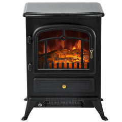 HOMCOM 22" Electric Fireplace Heater, Freestanding Fire Place Stove with Realistic LED Flames and Logs, and Overheating Protection, 750W/1500W, Black