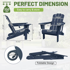 Adirondack Chairs Set of 2, Plastic Adirondack Chair, Adirondack Chairs, HDPE Adirondack Chair, Folding Adirondack Chairs, Outdoor Chairs with Cup Holder for Lawn Patio Deck Fire Pit -Dark Blue