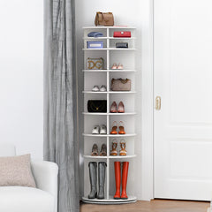 8 Tier Rotating Shoe Rack Tower, Spinning Shoe Display, Shoe Organizer,360 Shoe Rack Storage Round Carousel, Vertical Handbag Rotate Shoes Closet Organization (WHITE)