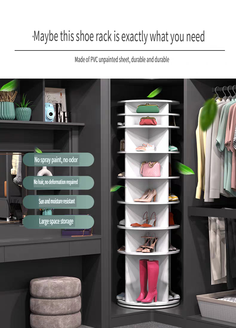8 Tier Rotating Shoe Rack Tower, Spinning Shoe Display, Shoe Organizer,360 Shoe Rack Storage Round Carousel, Vertical Handbag Rotate Shoes Closet Organization (WHITE)