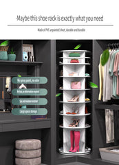 8 Tier Rotating Shoe Rack Tower, Spinning Shoe Display, Shoe Organizer,360 Shoe Rack Storage Round Carousel, Vertical Handbag Rotate Shoes Closet Organization (WHITE)