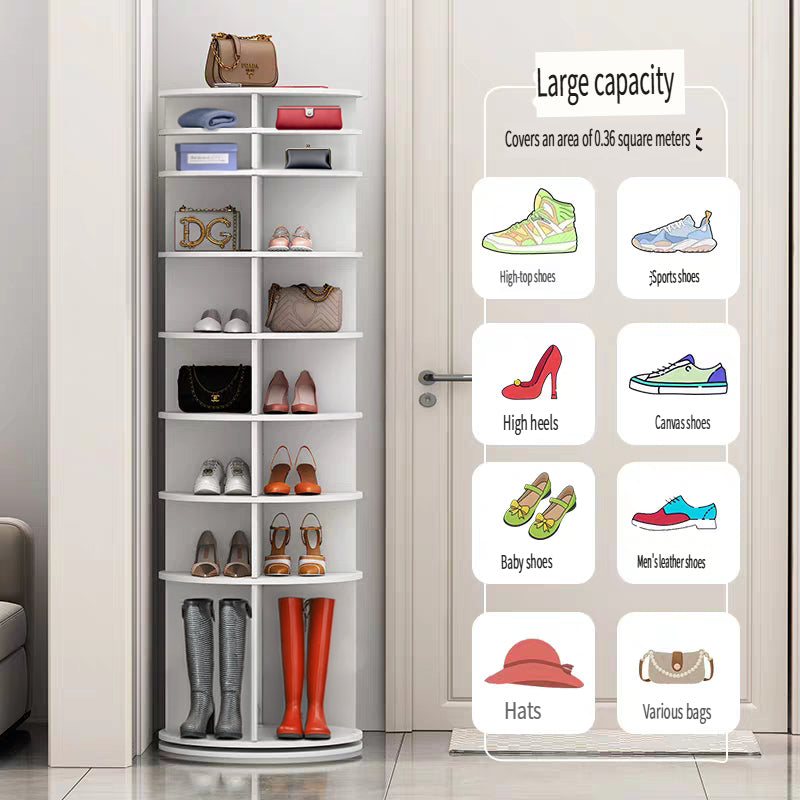 8 Tier Rotating Shoe Rack Tower, Spinning Shoe Display, Shoe Organizer,360 Shoe Rack Storage Round Carousel, Vertical Handbag Rotate Shoes Closet Organization (WHITE)