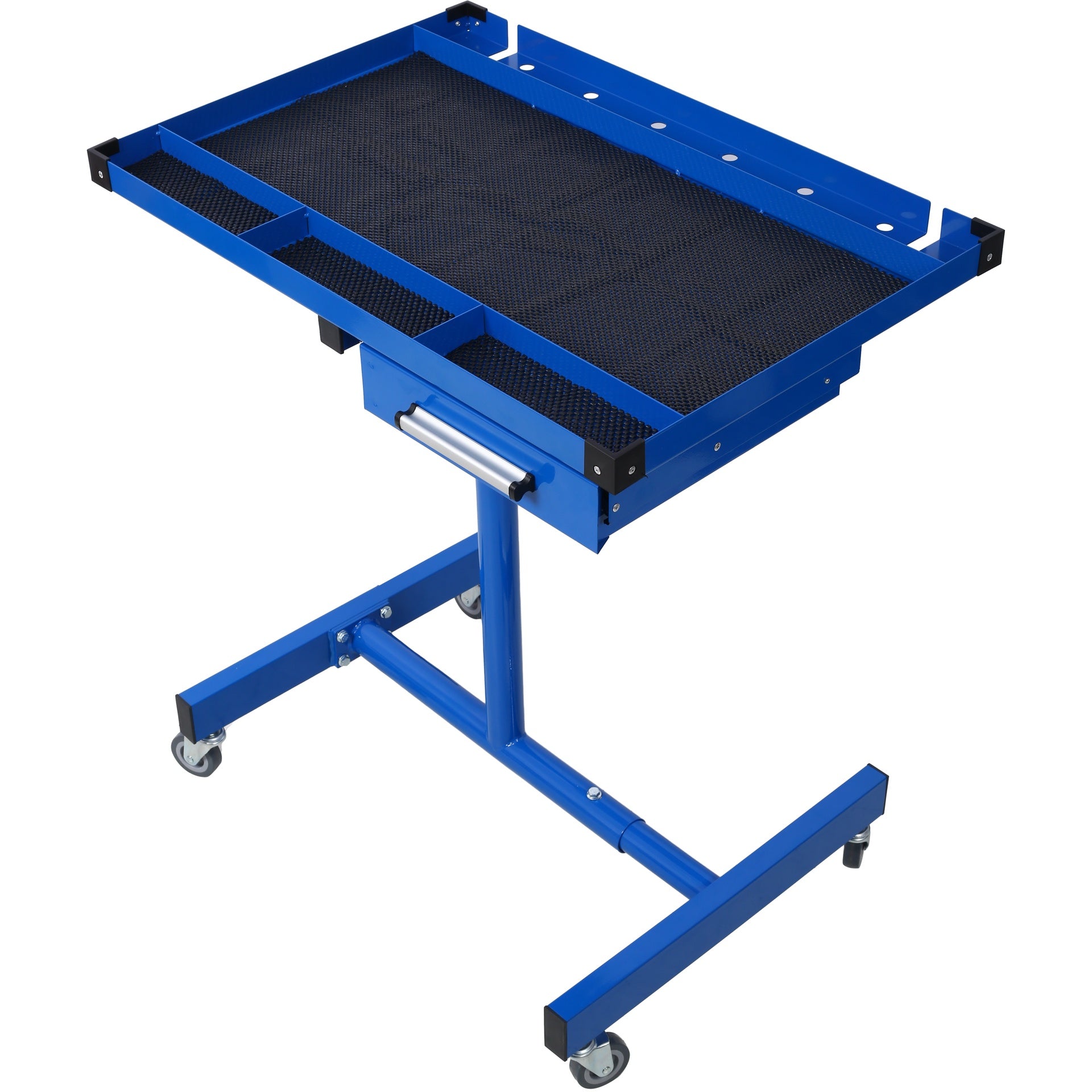 Adjustable Tear Down Work Table with Drawer for Garages, Repair Shops, and DIY, Portable, (4) 2.5" Swivel Casters, 220 Pound Capacity, Rubber Corners, Heavy Duty Steel,blue