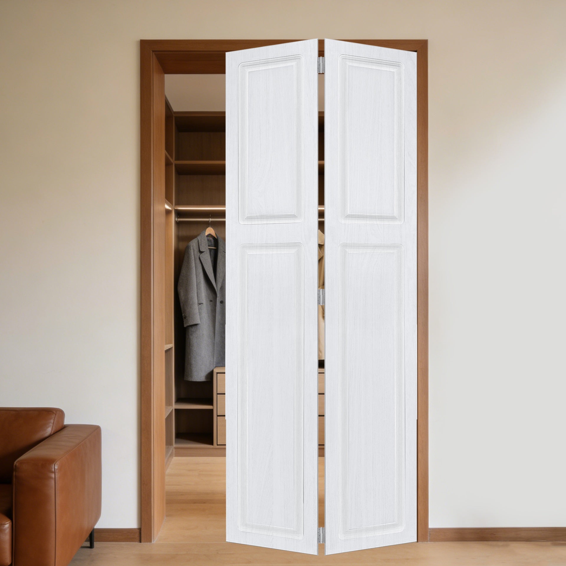2 panel bi-fold 83 in. x 79 in.  MDF white walnut Barn Sliding Door With Hardware kit