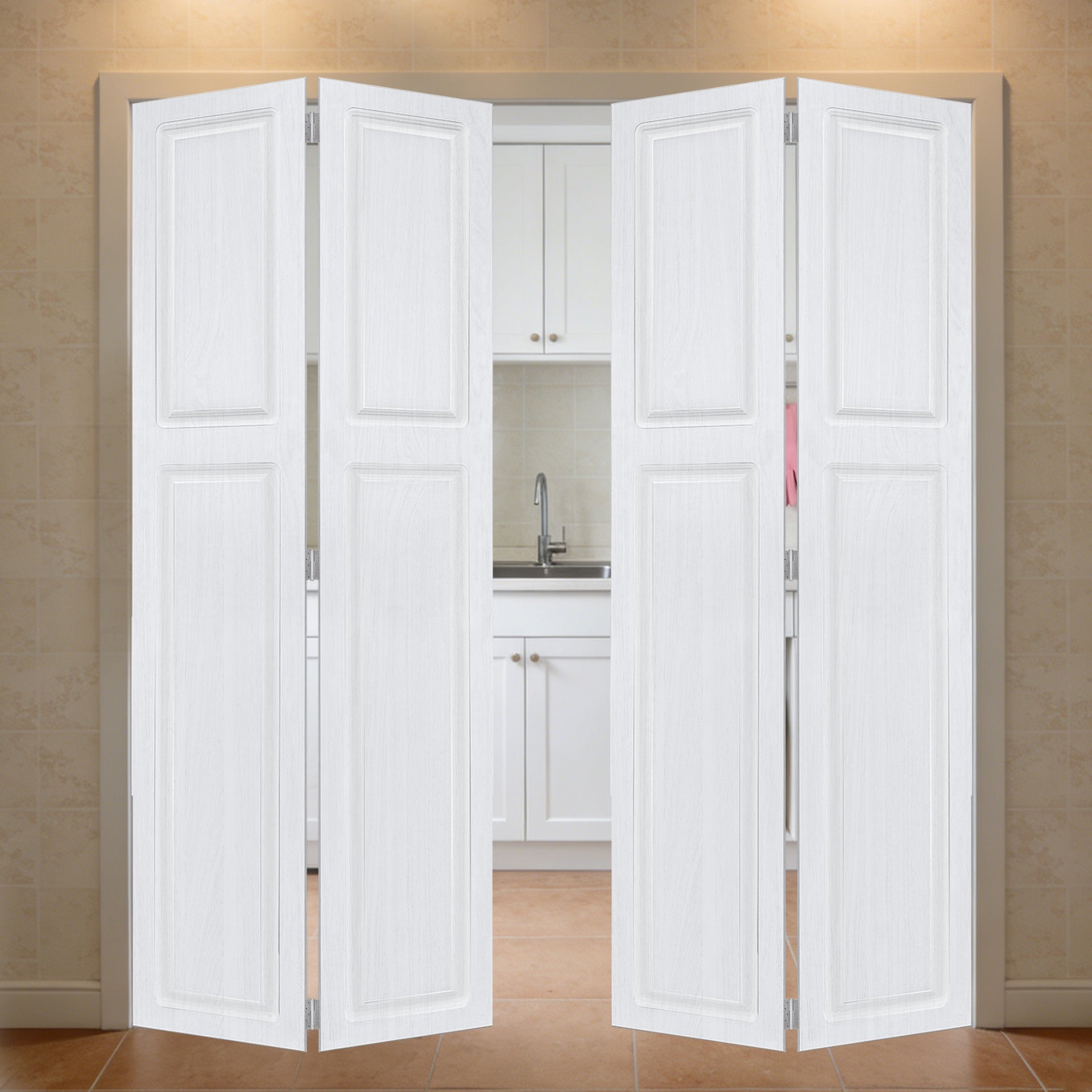 Double 2 panel bi-fold 80 in.X64  in. MDF white walnut Barn Sliding Door With Hardware kit
