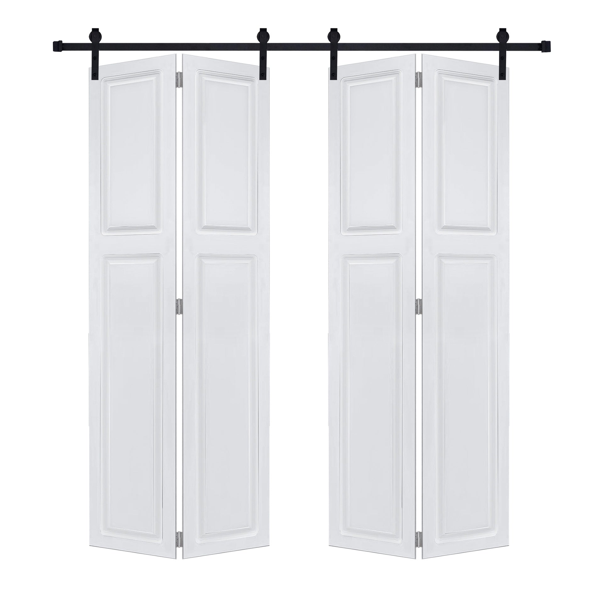 Dual CNC crafted bi-fold door 3/4" thick 46 in. x 84 in. MDF White Barn Sliding Door With Hardware kit