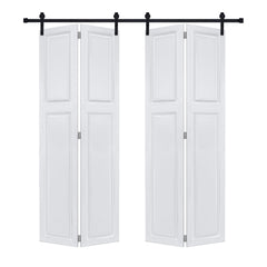 Dual 2Panel Cottagestyle bi-fold  door 3/4" thick 32 in. x 84 in. MDF White Barn Sliding Door With Hardware kit