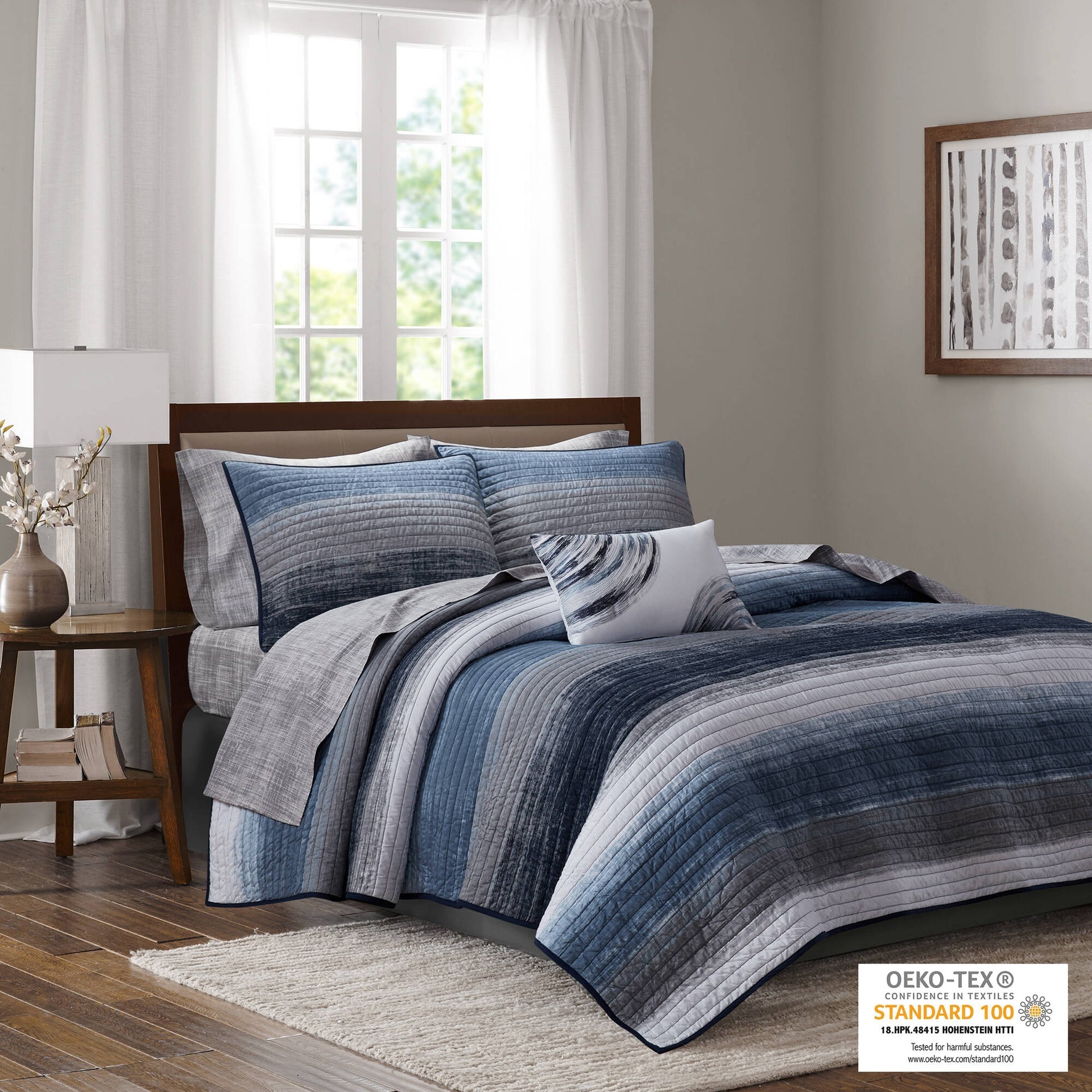 6-Piece Twin 6 Piece Quilt Set with Cotton Bed Sheets,Navy