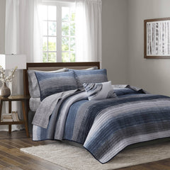 6-Piece Twin 6 Piece Quilt Set with Cotton Bed Sheets,Navy