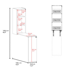 Iron 42" W Foldable Table Cabinet, Foldable Desk, Foldable Dinning Table, Ironing Cabinet with Pull down Table and Shelves White