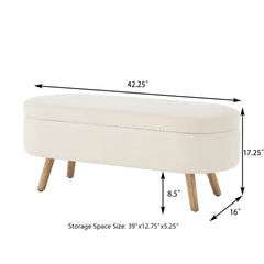 Luxury Oval Boucle Storage Ottoman Bench with Wood Legs 350lb Weight Capacity & Safety Hinge, for Living Room, Bedroom Entryway,IVORY