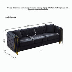 86" Modern Loveseat Sofa,3 Seater Couch Comfy Velvet Sofa Button Tufted Rolled Arms and Gold Legs,Chesterfield for Primary Living Space,Black