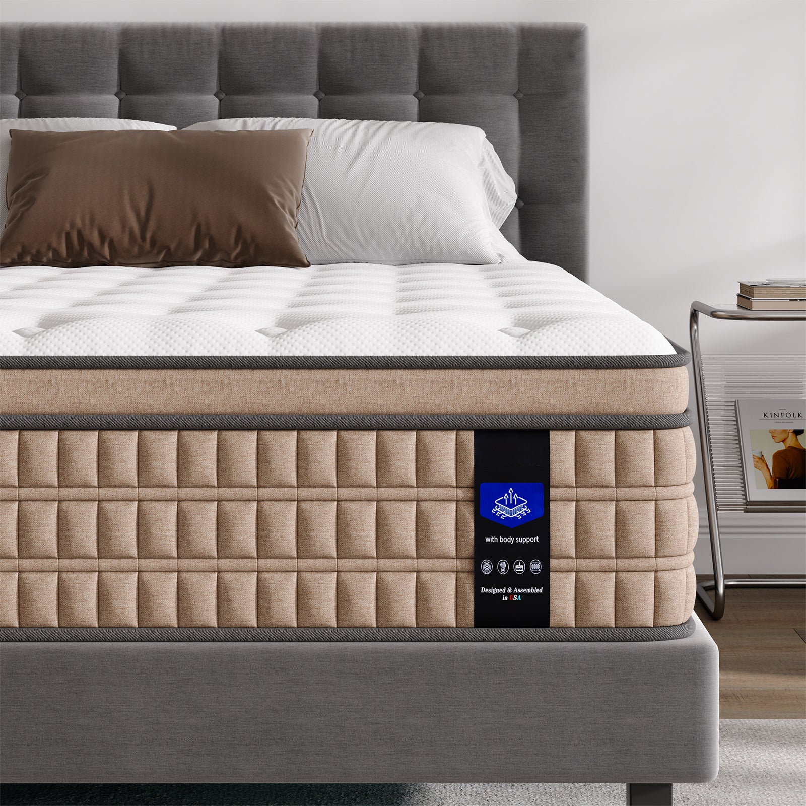 14 Inch King Mattress - Hotel-Collection Hybrid Mattress with Gel Memory Foam & Pocket Springs, Comfortable Modern Bed Furniture