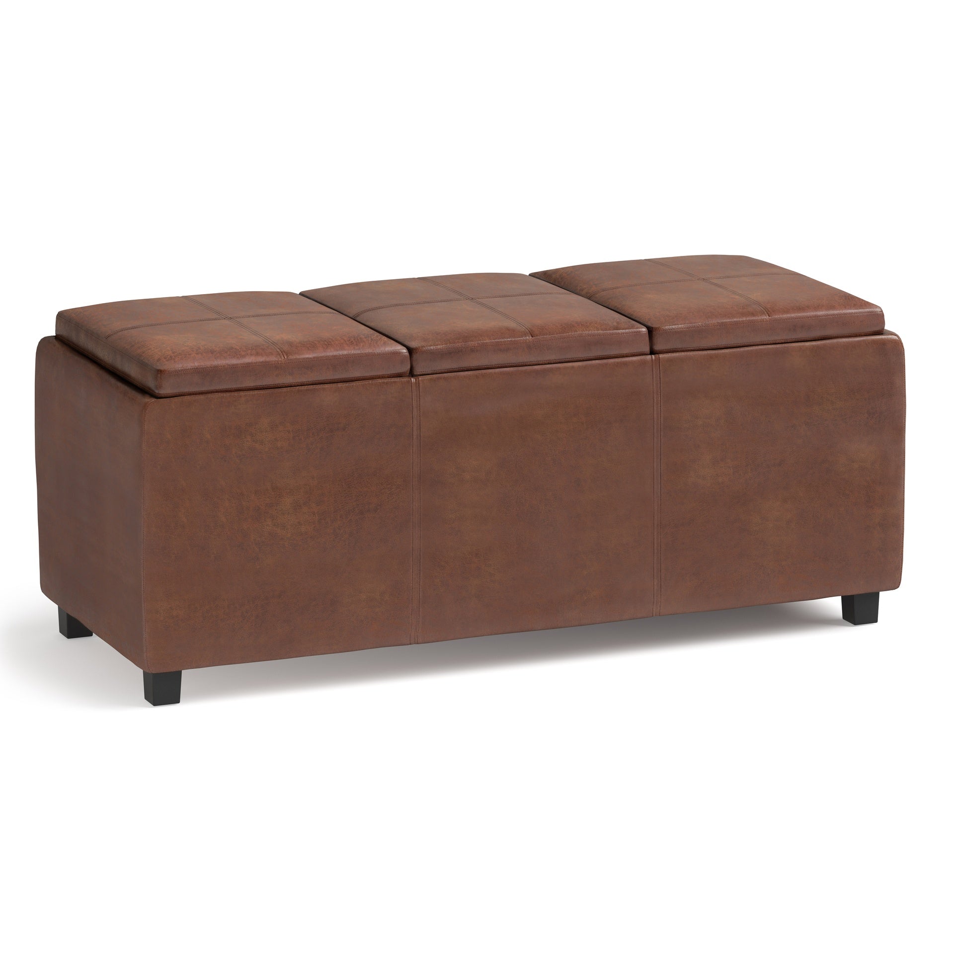 Avalon 42 inch Wide Storage Ottoman in Distressed Saddle Brown Vegan Leather
