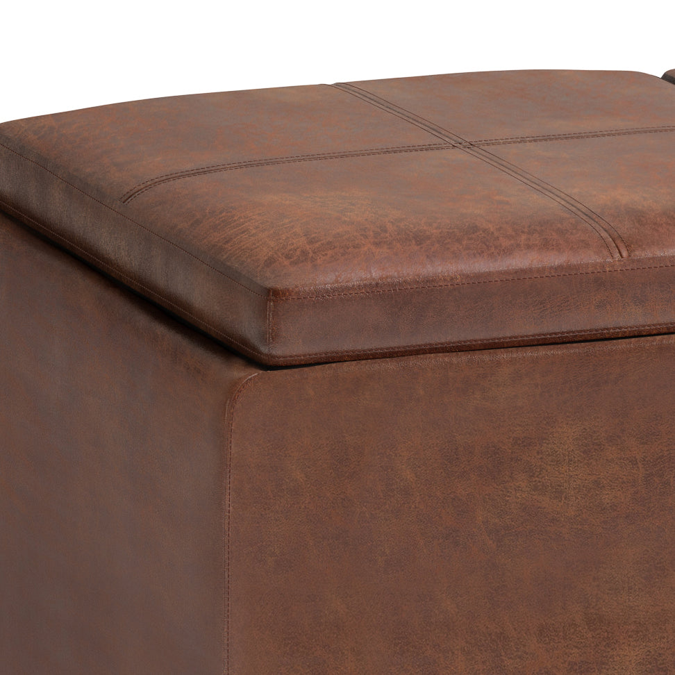 Avalon 42 inch Wide Storage Ottoman in Distressed Saddle Brown Vegan Leather
