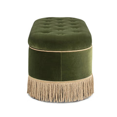 Melinda 48.5" Oval Tufted Bullion Fringe Storage Bench, Olive Green Performance Velvet