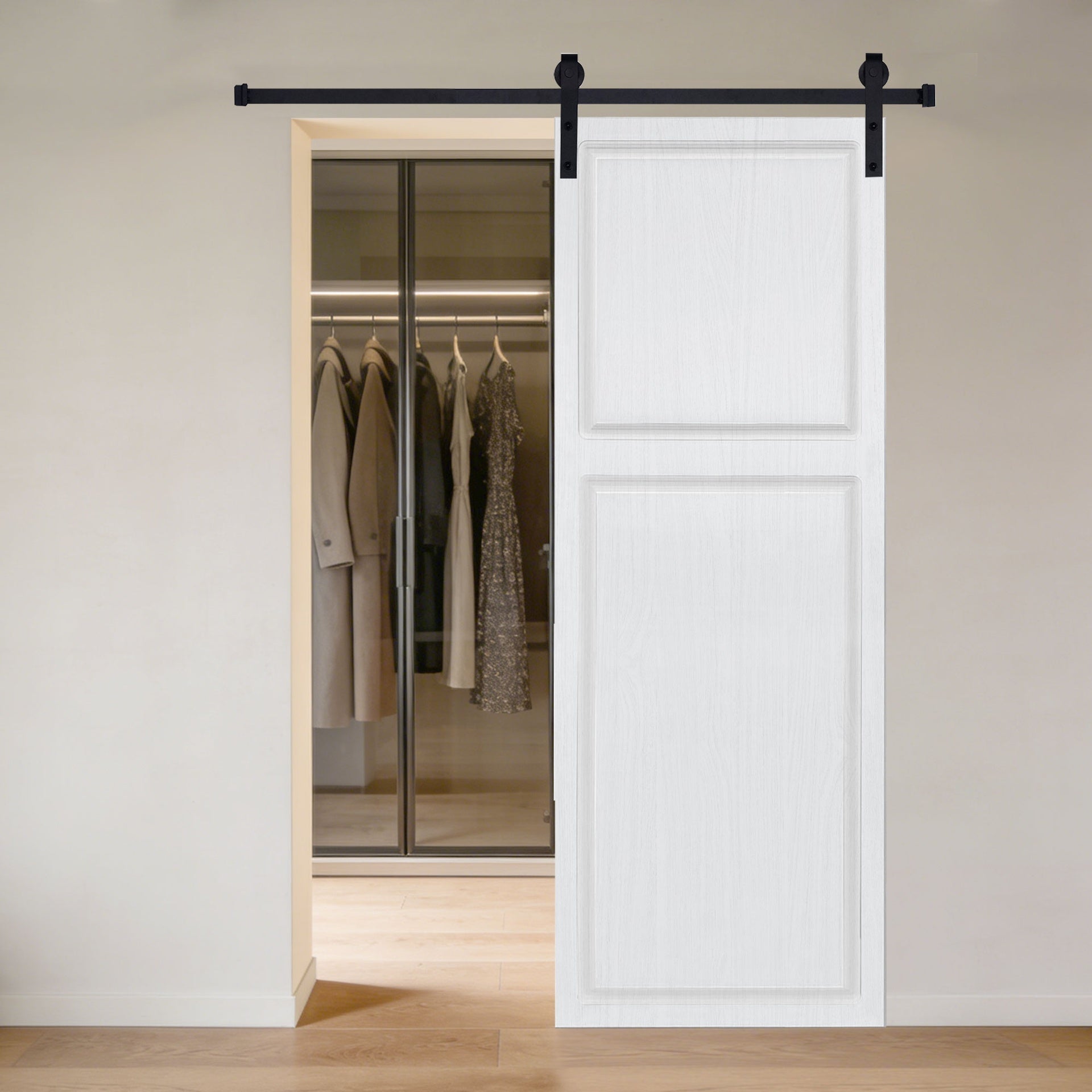 Modern 2 panel  16 in. x 80 in. MDF white walnut Barn Sliding Door With Hardware kit