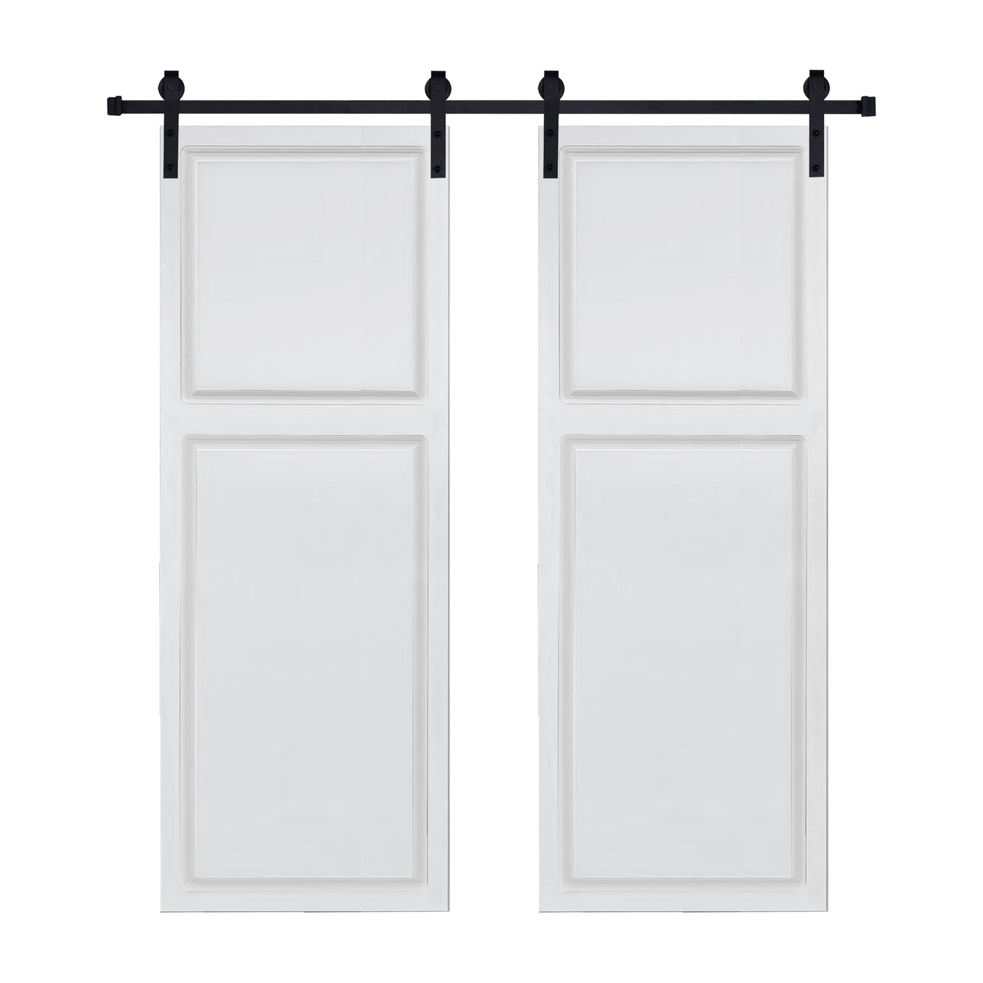 Dual 2-Panel Cottage style  door 3/4” thick 46 in. x 84 in. MDF White Barn Sliding Door With Hardware kit