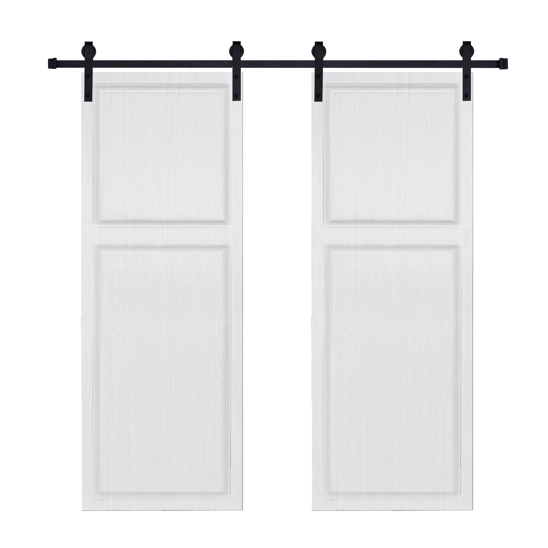 Double Modern 2 panel   76 in. x 80 in. MDF white walnut Barn Sliding Door With Hardware kit