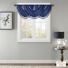 Faux Silk Waterfall Embellished Valance Navy 38x46"