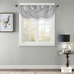 Faux Silk Waterfall Embellished Valance Silver 38x46"