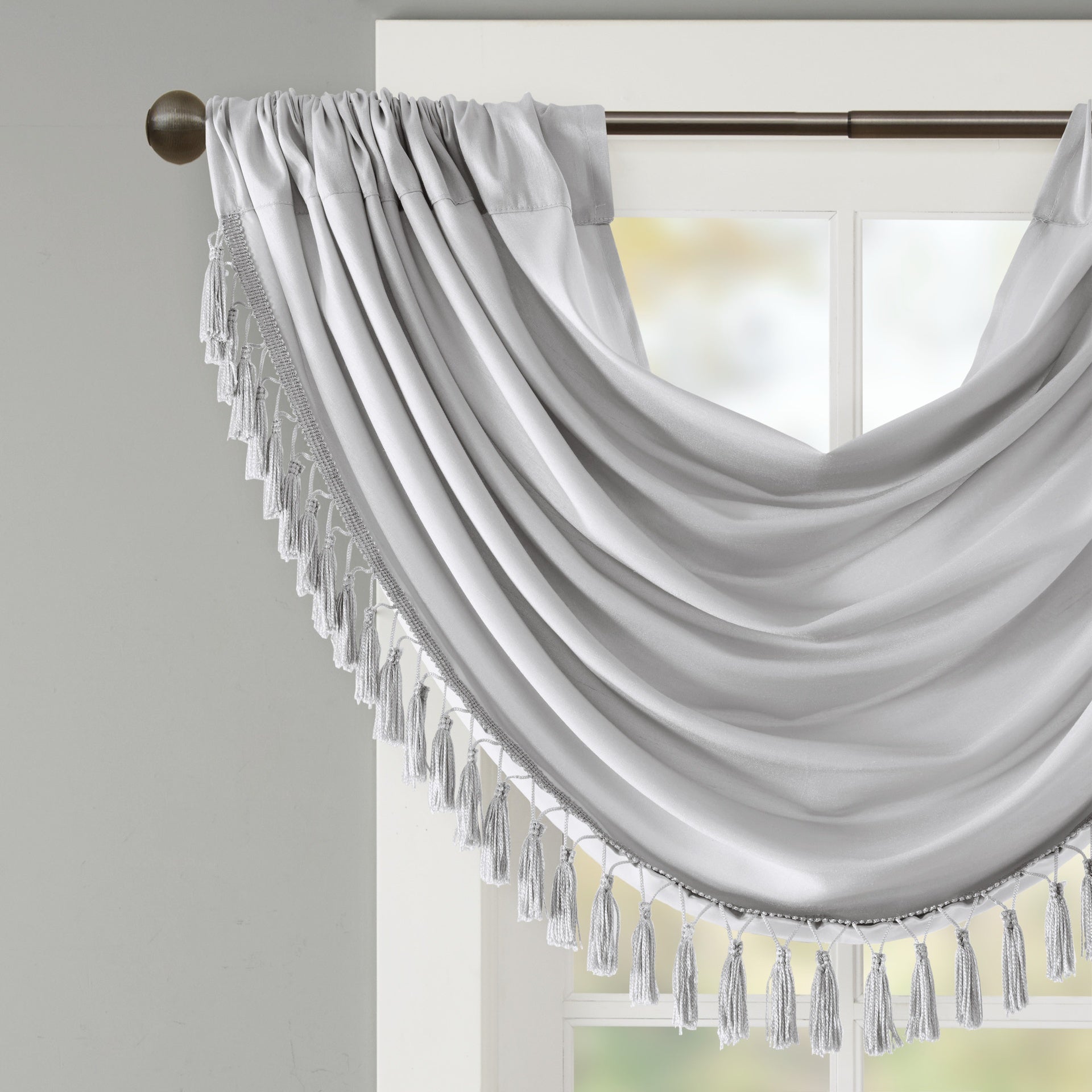 Faux Silk Waterfall Embellished Valance Silver 38x46"