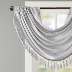 Faux Silk Waterfall Embellished Valance Silver 38x46"