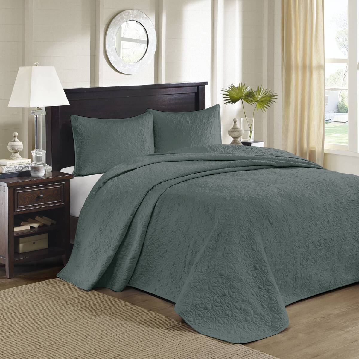 3 Piece Reversible Bedspread Set Balsam Green King