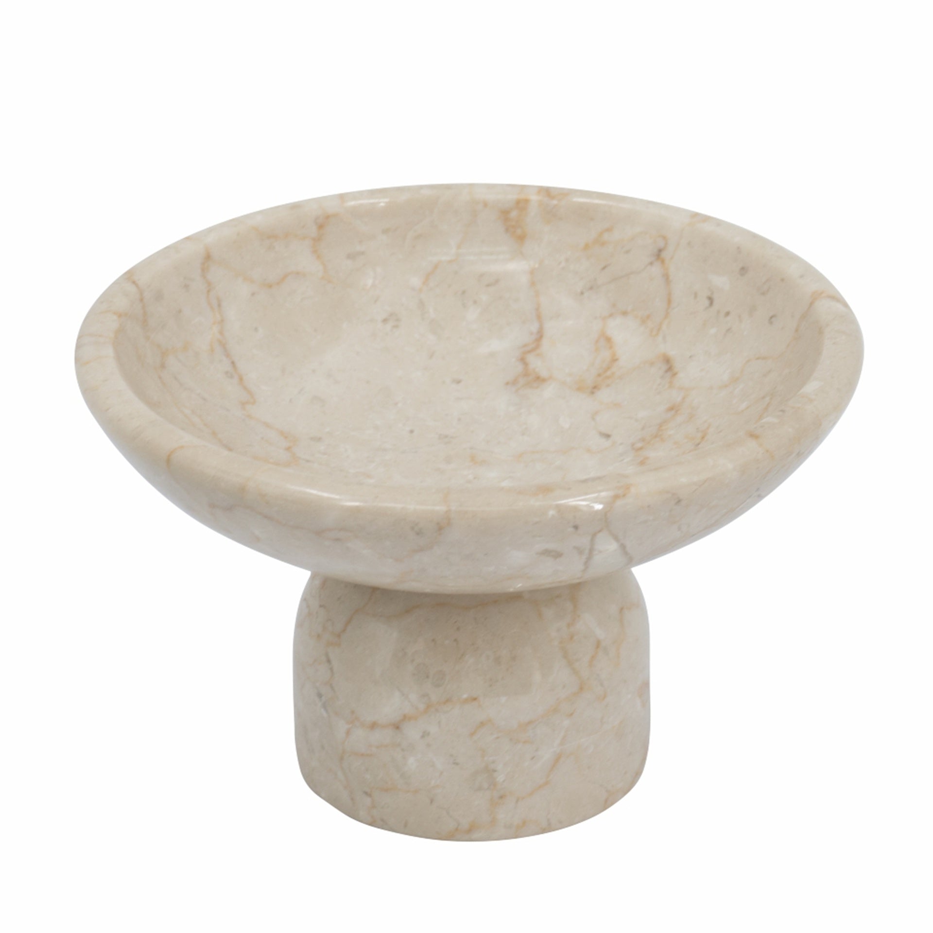 7x7x4" Round Marble Pedestal Fruit Bowl, Cream