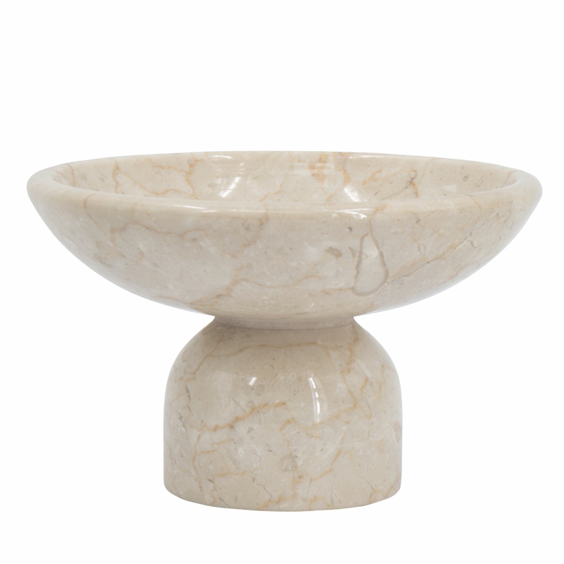 7x7x4" Round Marble Pedestal Fruit Bowl, Cream