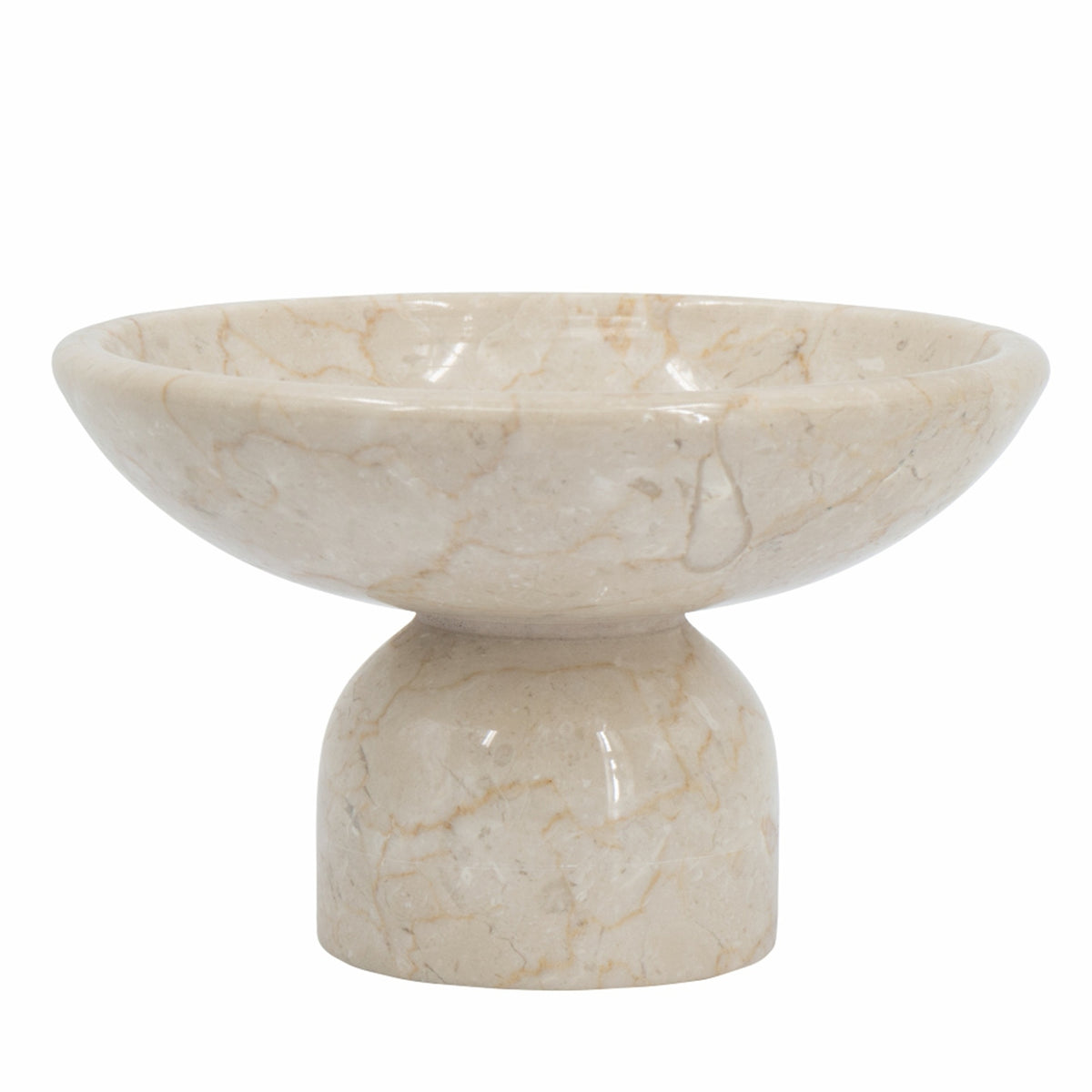 7x7x4" Round Marble Pedestal Fruit Bowl, Cream