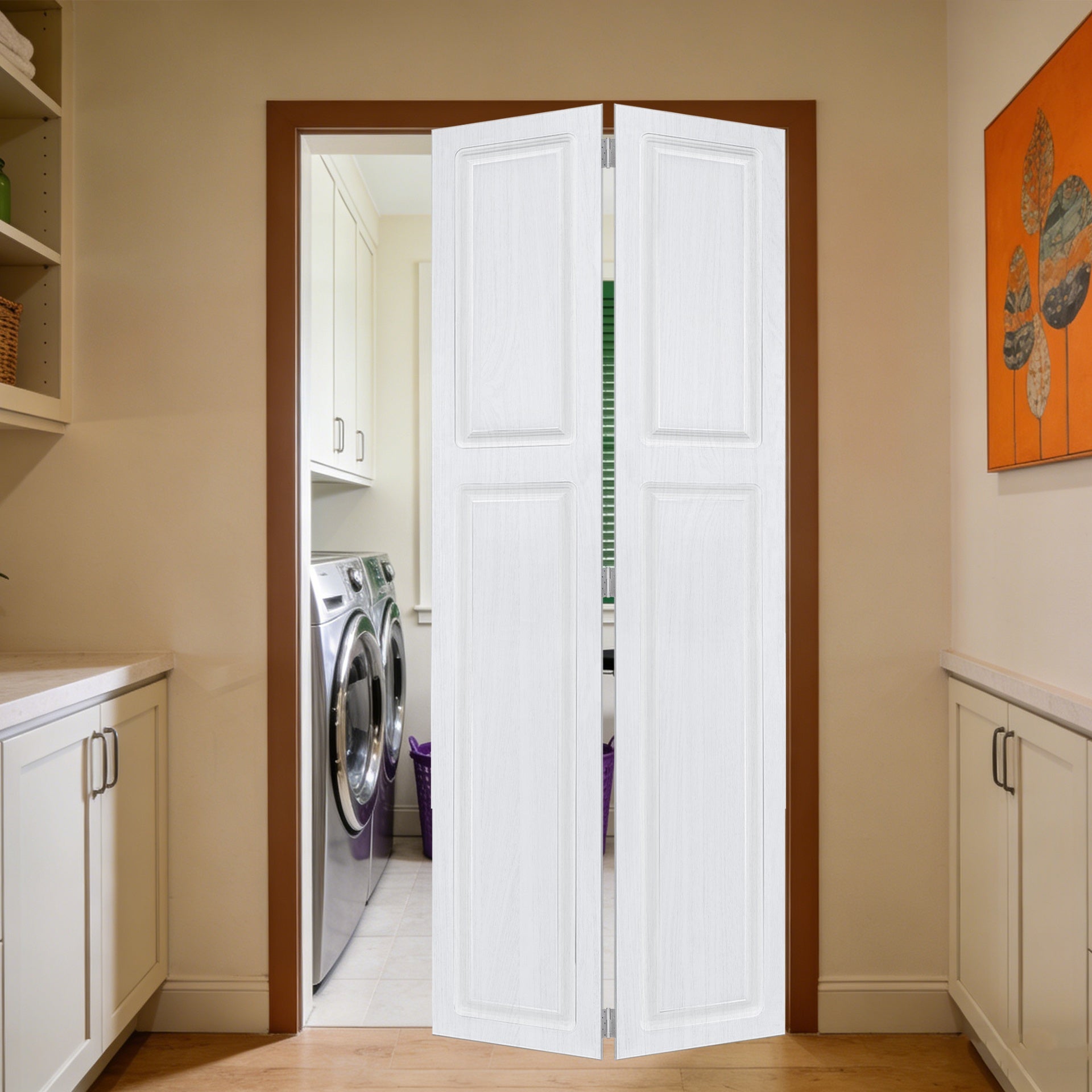 2 panel bi-fold 42 in. x 83 in.  MDF white walnut Barn Sliding Door With Hardware kit