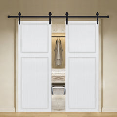 Double Modern 2 panel   56 in. x 80 in. MDF white walnut Barn Sliding Door With Hardware kit