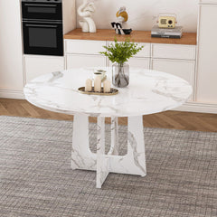 47.24" Round Dining Table for 4 - Farmhouse MDF Table with Marble White Finish, 300lb Capacity, Easy Assembly for Kitchen/Dining Room - Modern Spiced Table