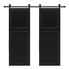 Double Modern 2 panel 96 in.X66 in. MDF black walnut Barn Sliding Door With Hardware kit