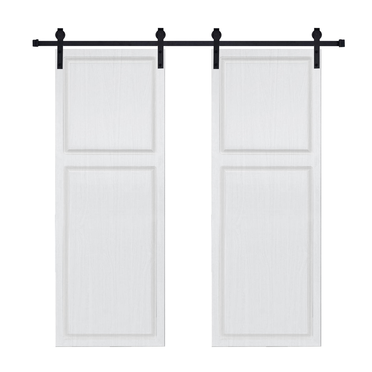 Double Modern 2 panel   64 in. x 80 in. MDF white walnut Barn Sliding Door With Hardware kit