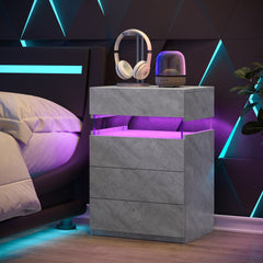 Nightstand with LED Lights, Adjustable Light Colors, Bedside Table, Side Table with 4 Drawers, Modern Style,Grey