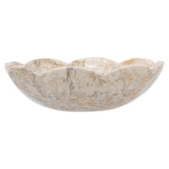 D10x3" Cream Marble Bowl with Scalloped Design and Subtle Gold Detailing